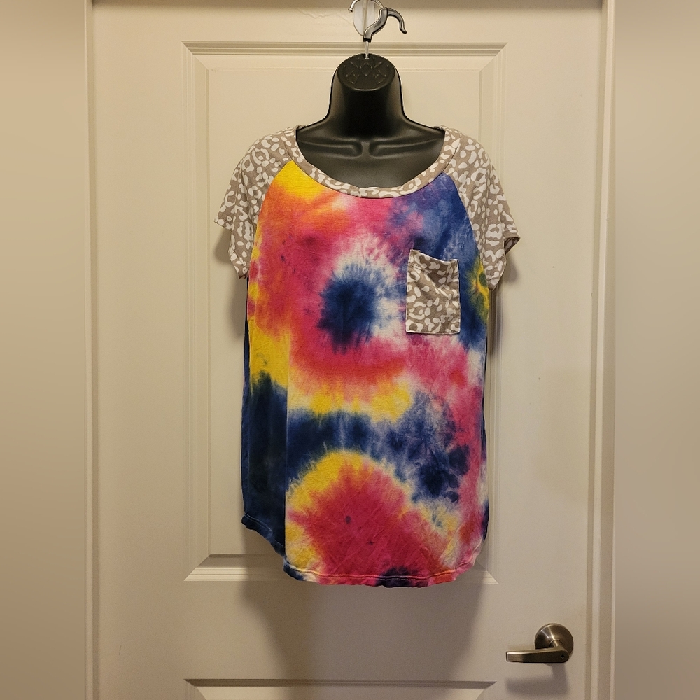 Tie-Dye & Cheetah Boutique Blouse